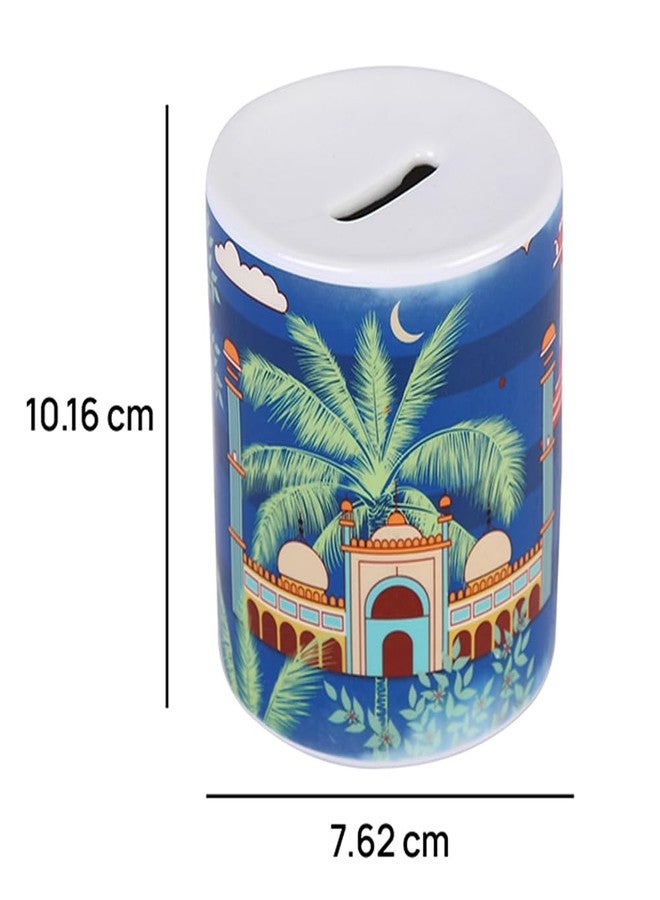 PentaDeco Navy Blue Floral Ceramic Money Box | 4-Inch Aesthetic Coin Bank | Premium Glossy Ceramic Piggy Bank for Gifting - Image 2